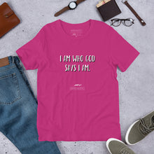 Load image into Gallery viewer, Short-Sleeve Unisex Adult (Men/Women) Hope Exists T-Shirt “I Am Who God Says I Am” (White Text)